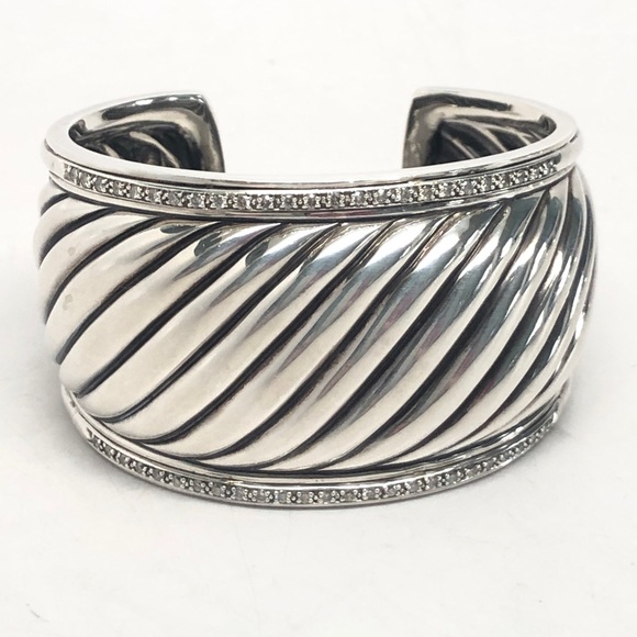 David Yurman Diamond Large Sculpted Cable Cuff Bracelet .925 - Picture 2 of 12
